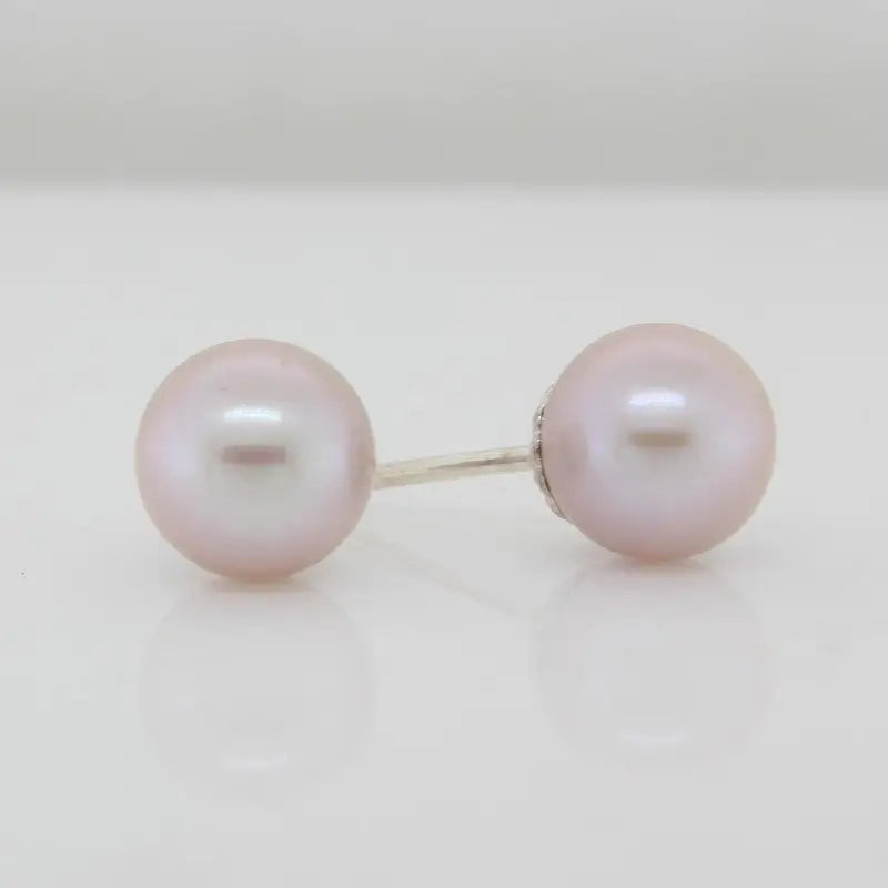 Sterling Silver 7.5-8mm Pink Fresh Water Pearl Stud Earrings