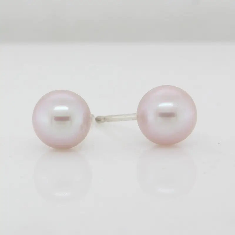 Sterling Silver 7-7.5mm Pink Fresh Water Pearl Stud Earrings
