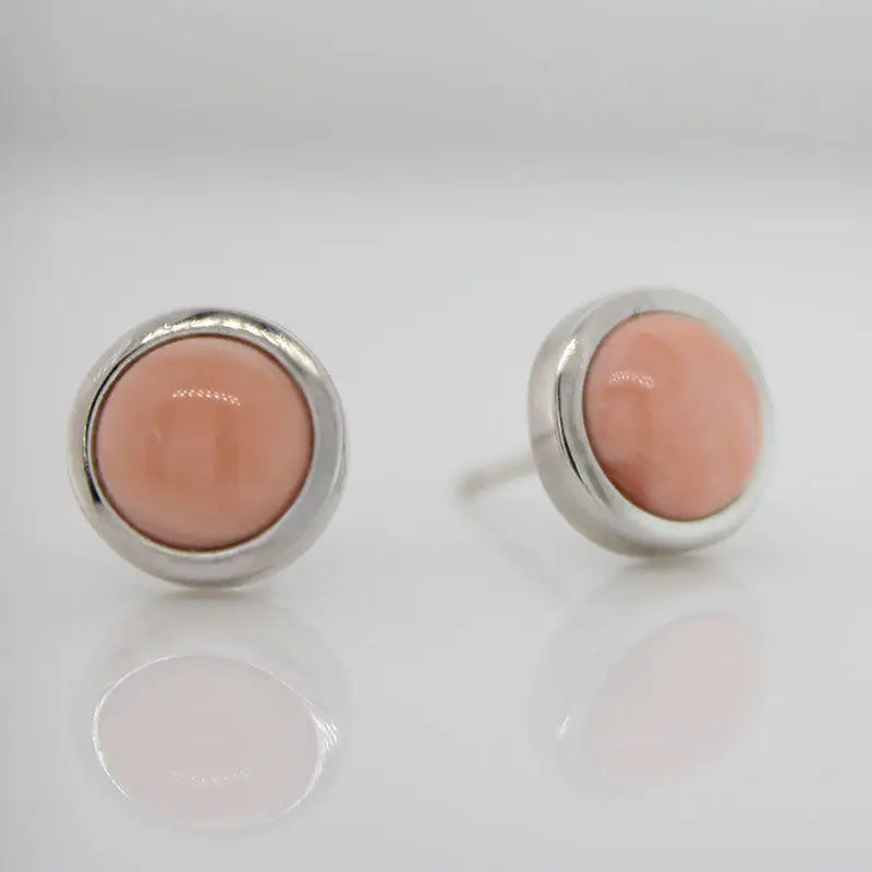 Sterling Silver 7mm Coral Round Stud Earrings