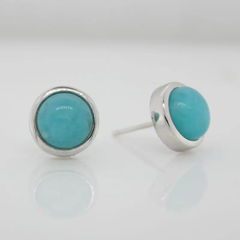 Sterling Silver 8mm Amazonite Round Stud Earrings