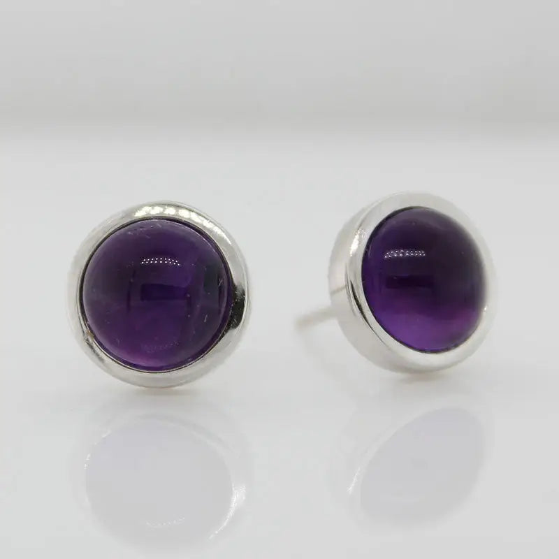 Sterling Silver 8mm Amethyst Round Stud Earrings