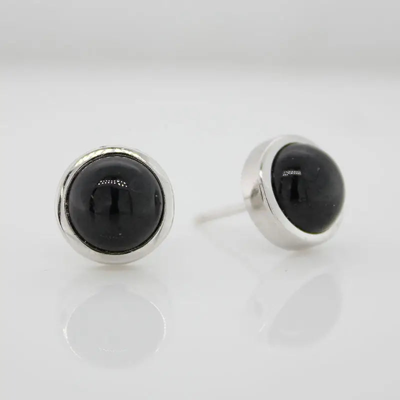 Sterling Silver 8mm Black Spinel Round Stud Earrings