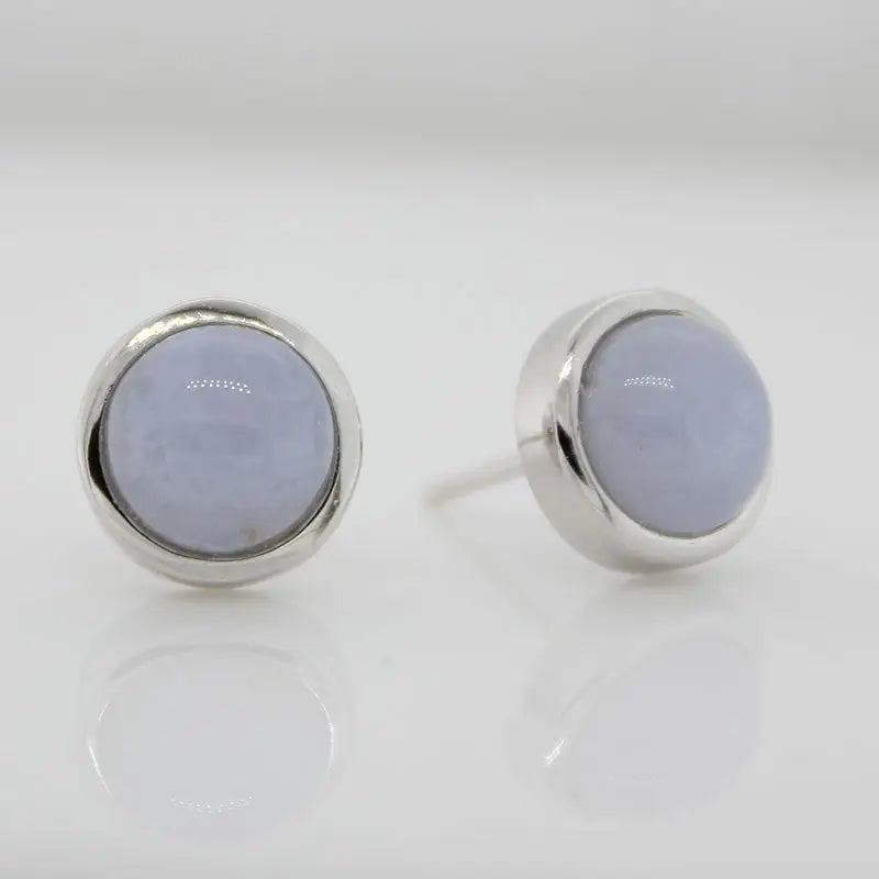 Sterling Silver 8mm Blue Lace Agate Round Stud Earrings