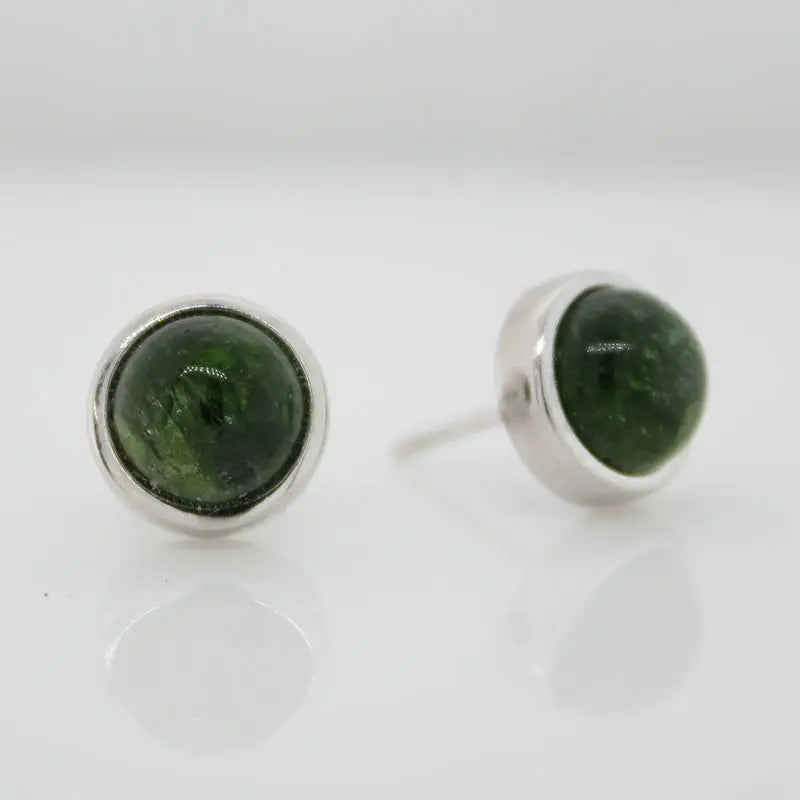 Sterling Silver 8mm Chrome Diopside Round Stud Earrings