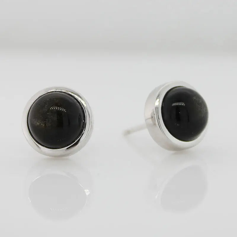 Sterling Silver 8mm Gold Obsidian Round Stud Earrings