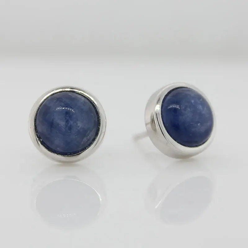 Sterling Silver 8mm Kyanite Round Stud Earrings