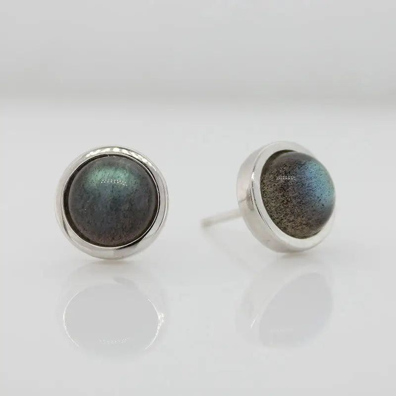 Sterling Silver 8mm Labradorite Round Stud Earrings