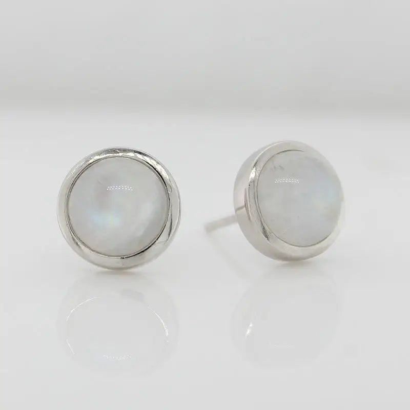 Sterling Silver 8mm Moonstone Round Stud Earrings