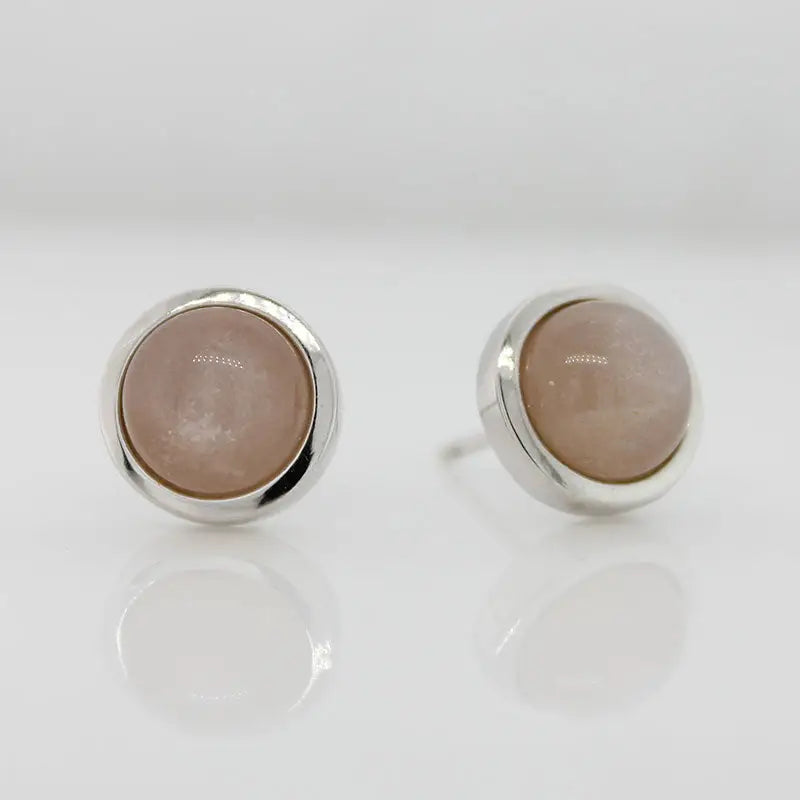 Sterling Silver 8mm Peach Moonstone Round Stud Earrings