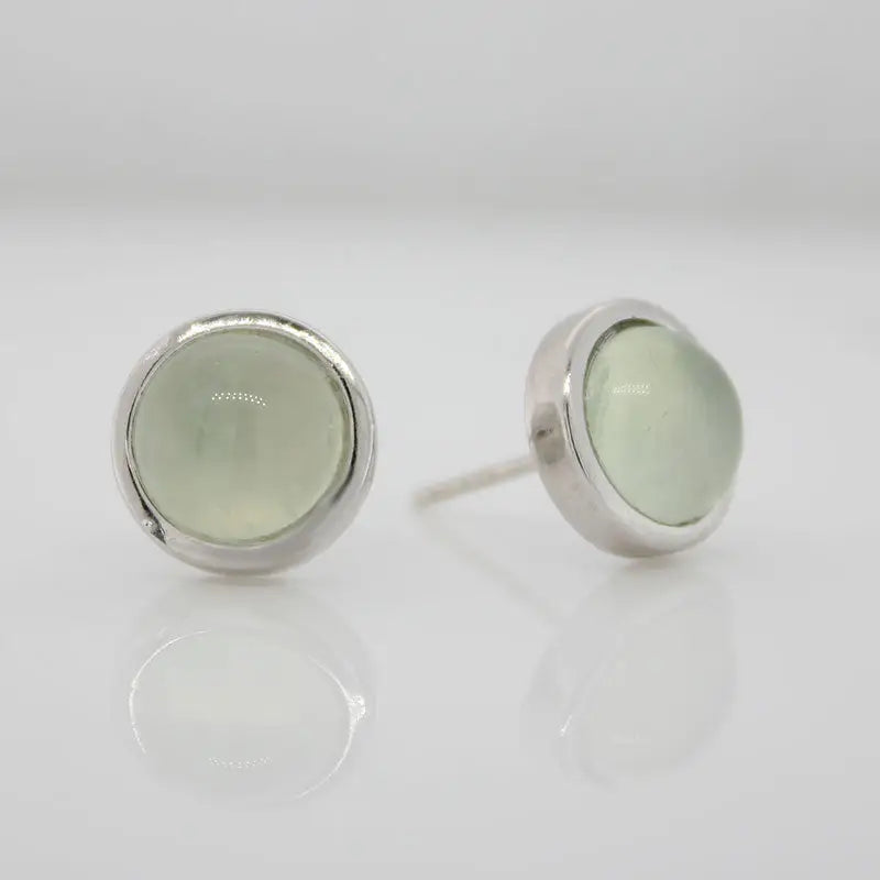 Sterling Silver 8mm Prehnite Round Stud Earrings