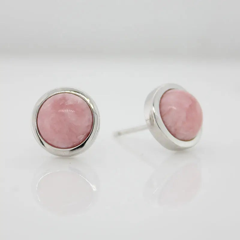 Sterling Silver 8mm Rhodocrosite Round Stud Earrings