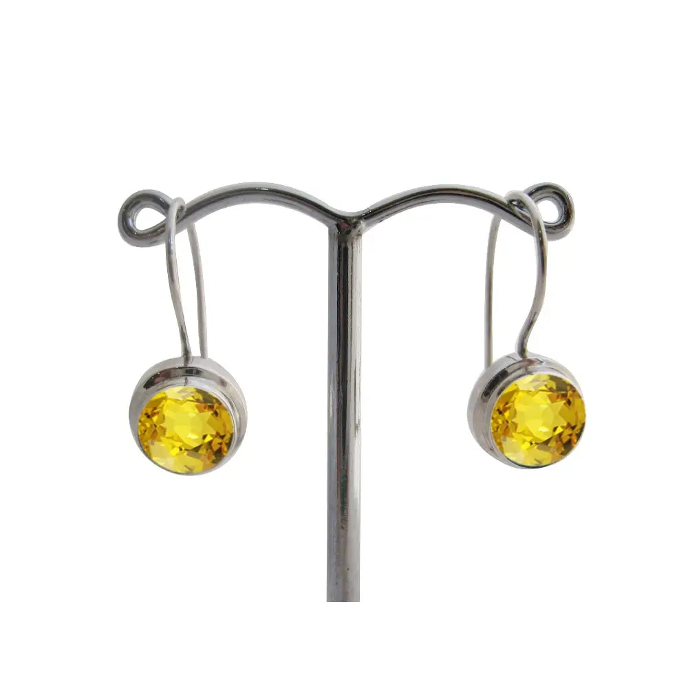 Sterling Silver 8mm Round Citrine Closing S/Hook Earrings