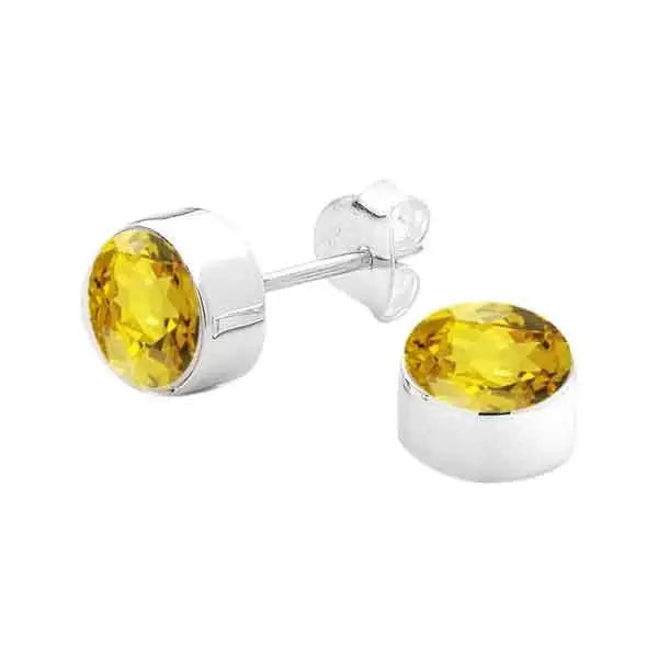 Sterling Silver 8mm Round Citrine Stud Earrings