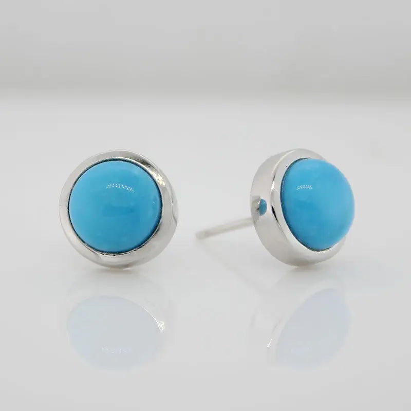 Sterling Silver 8mm Turquoise Round Stud Earrings