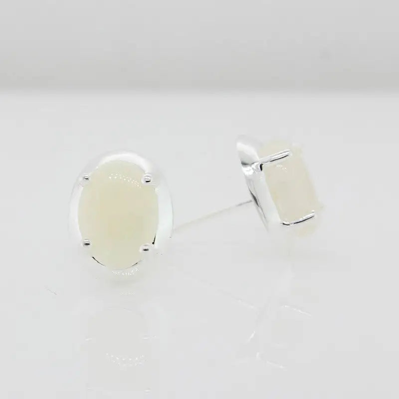 Sterling Silver 8x6mm Oval Solid Opal 1.4ct Stud Earrings