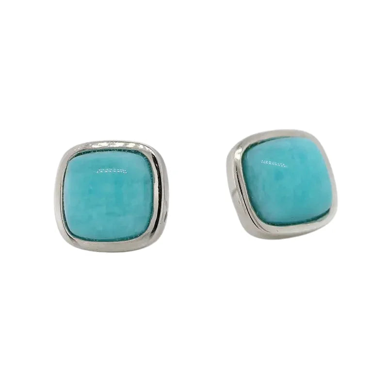 Sterling Silver 8x8mm Amazonite Square Cushion Stud Earrings