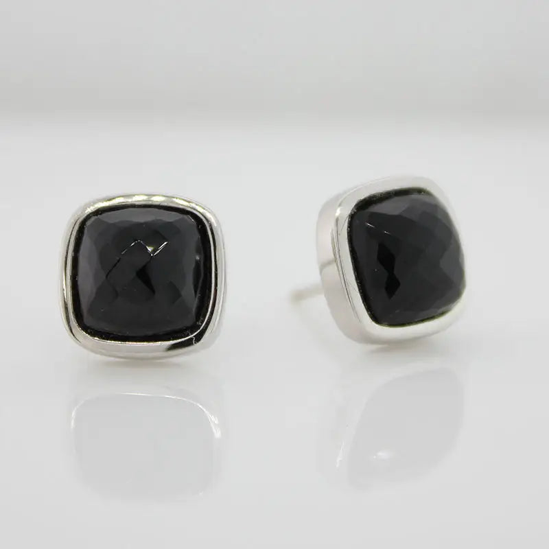 Sterling Silver 8x8mm Black Spinel Square Cushion Stud Earrings