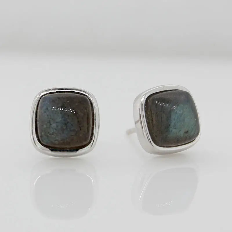 Sterling Silver 8x8mm Labradorite Square Cushion Stud Earrings