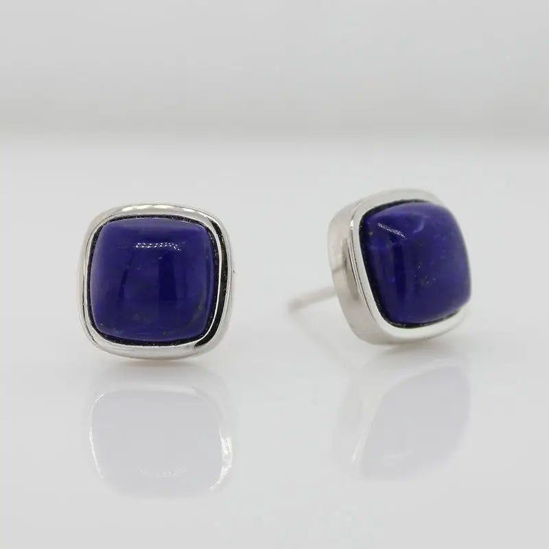 Sterling Silver 8x8mm Lapis Square Cushion Stud Earrings