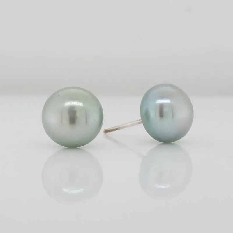 Sterling Silver 9mm Green Button Cultured Fresh Water Pearl Stud Earrings