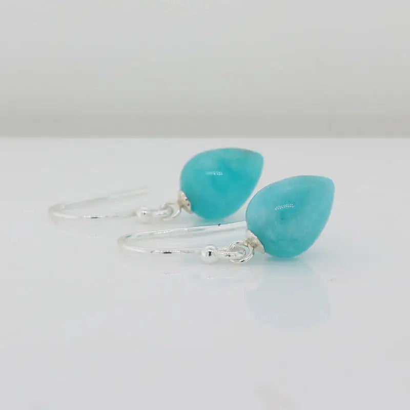 Sterling Silver Amazonite  A+ Grade  10mm x 8mm Inverted Drop Shepherd Hook Earrings