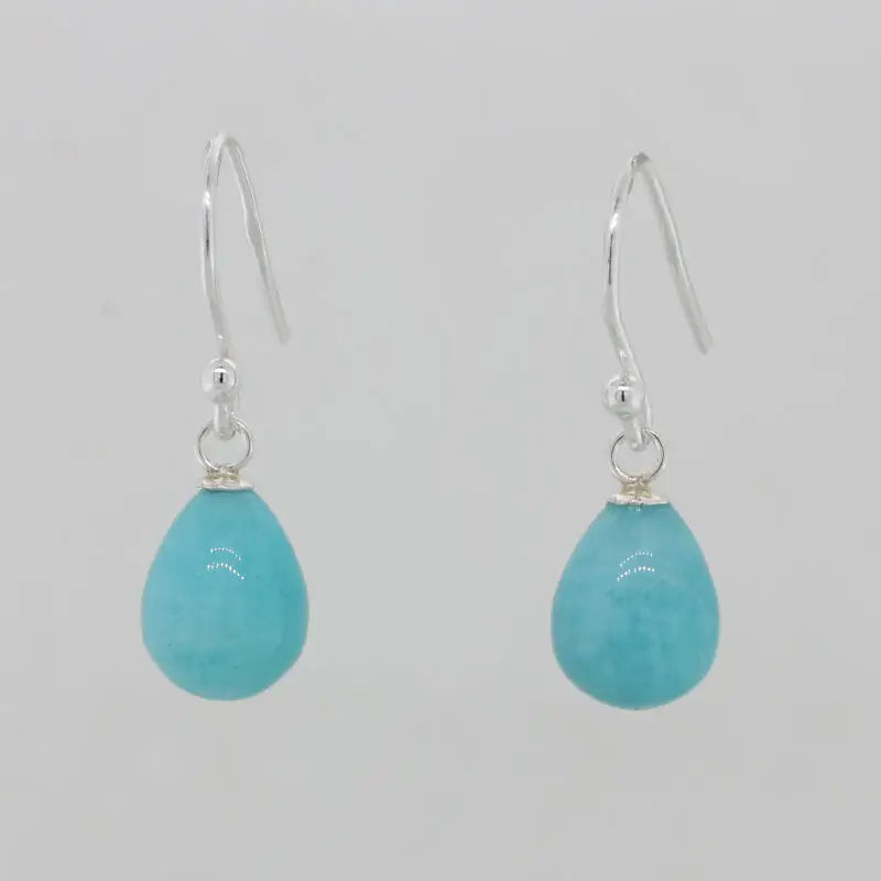 Sterling Silver Amazonite AA+ Grade 10mm x 8mm Smooth Drop Shepherd Hook Earrings