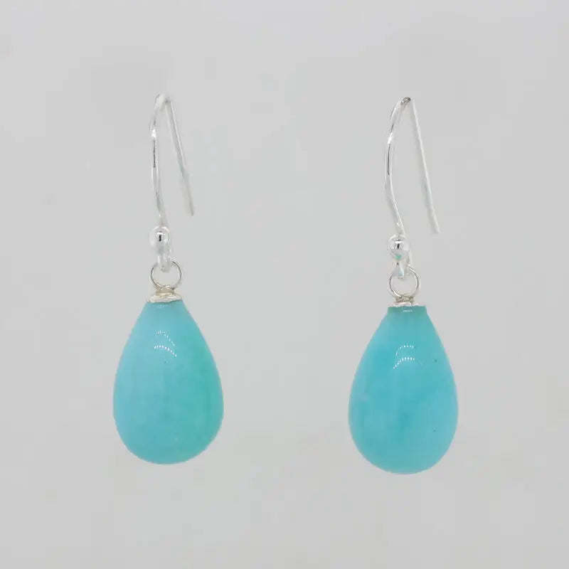 Sterling Silver Amazonite  AA Grade  14mm x 9mm Smooth Drop Shepherd Hook Earrings