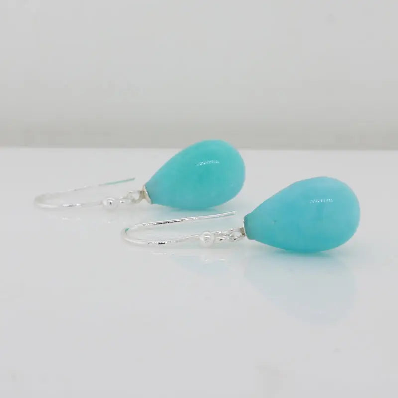 Sterling Silver Amazonite  AA Grade  14mm x 9mm Smooth Drop Shepherd Hook Earrings