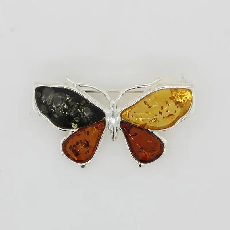 Sterling Silver Amber Butterfly Brooch