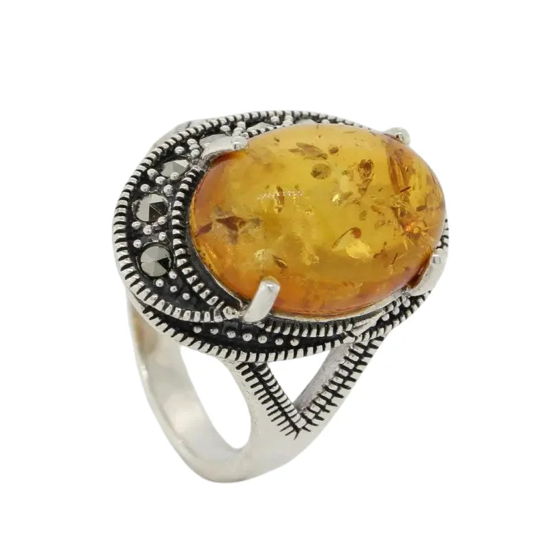 Sterling Silver Amber & Marcasite Ring 2 SEASPRAY VALUATIONS