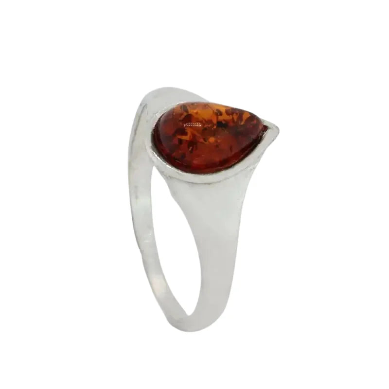 Sterling Silver Amber Ring with 8mm x 5mm Pear Shape Amber