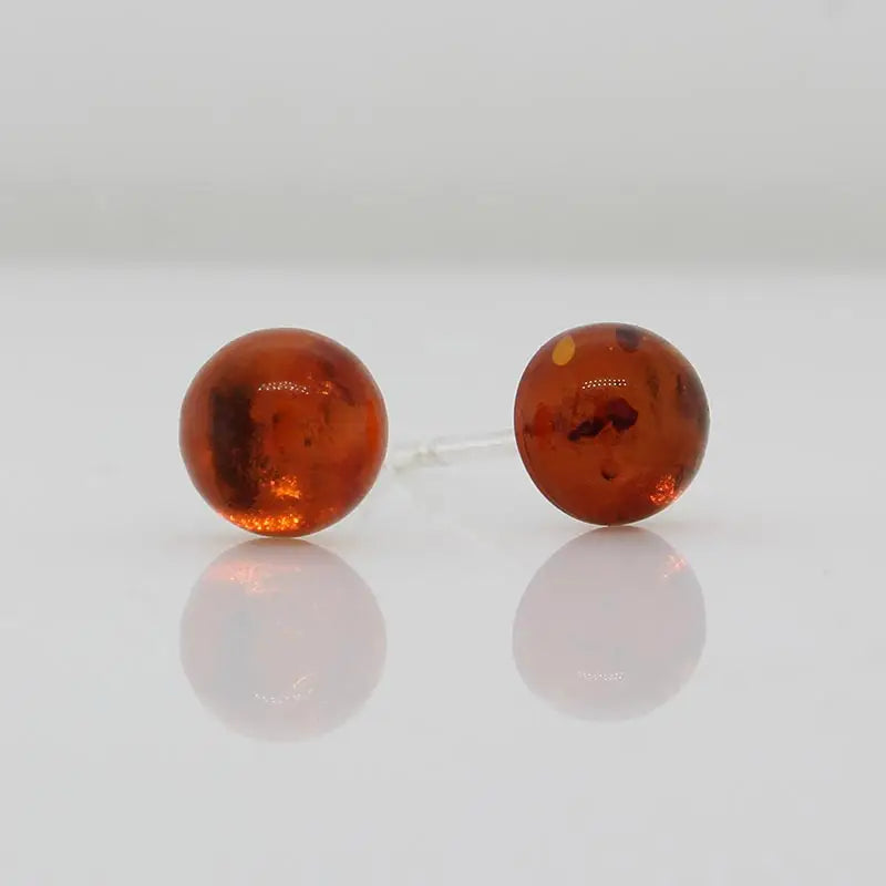 Sterling Silver Amber Round Studs 2