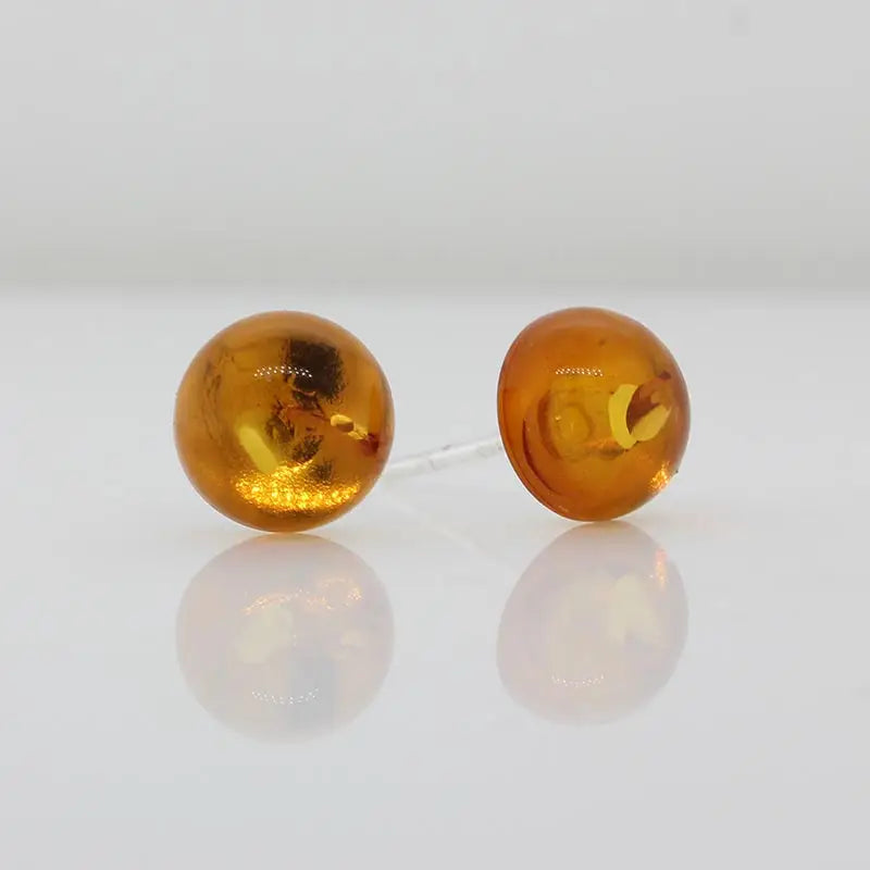Sterling Silver Amber Round Studs