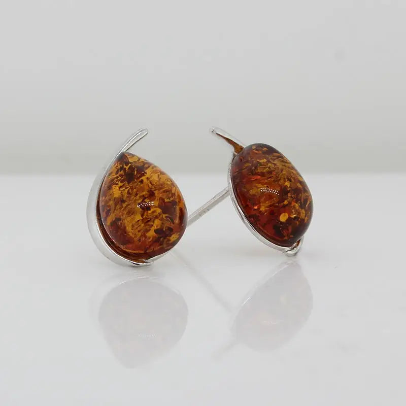 Sterling Silver Amber Teardrop Earrings 2