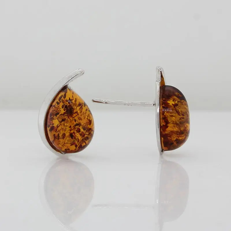 Sterling Silver Amber Teardrop Earrings 2