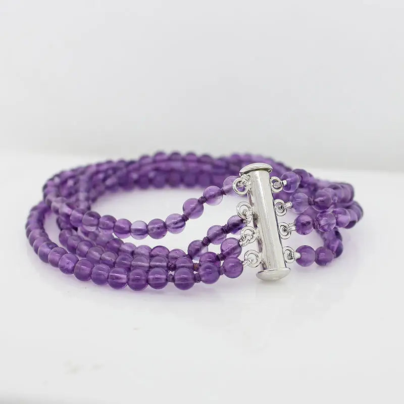 Sterling Silver Amethyst 4 Strand Bracelett 4mm