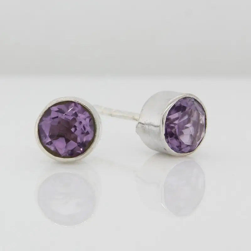 Sterling Silver Amethyst 6mm Stud Earrings 2