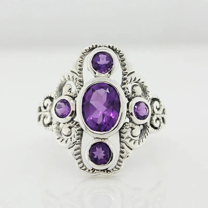 Sterling Silver Amethyst Antique Style Ring