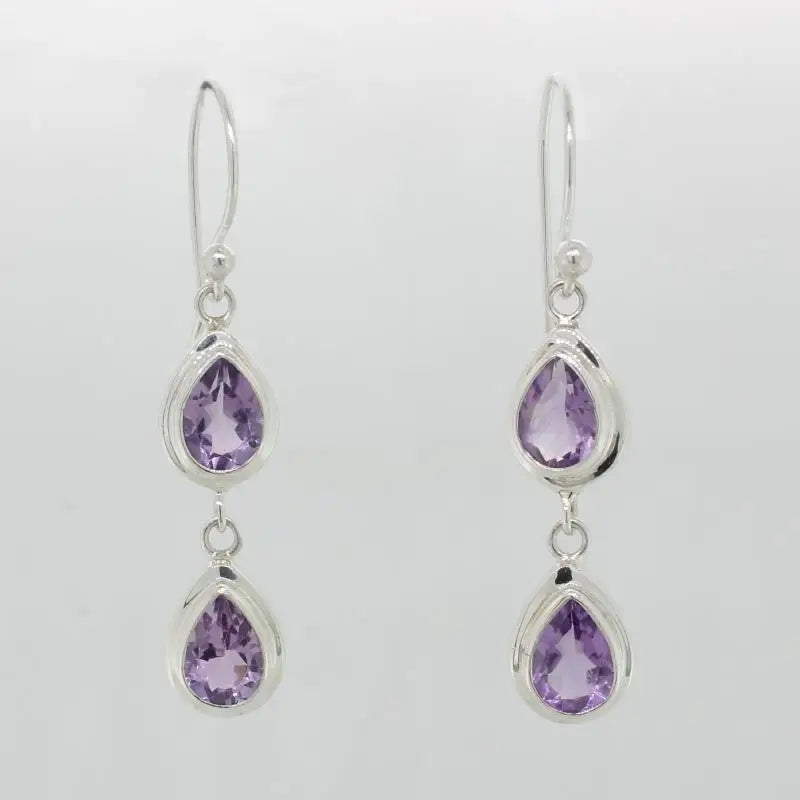 Sterling Silver & Amethyst Double Pair Earrings