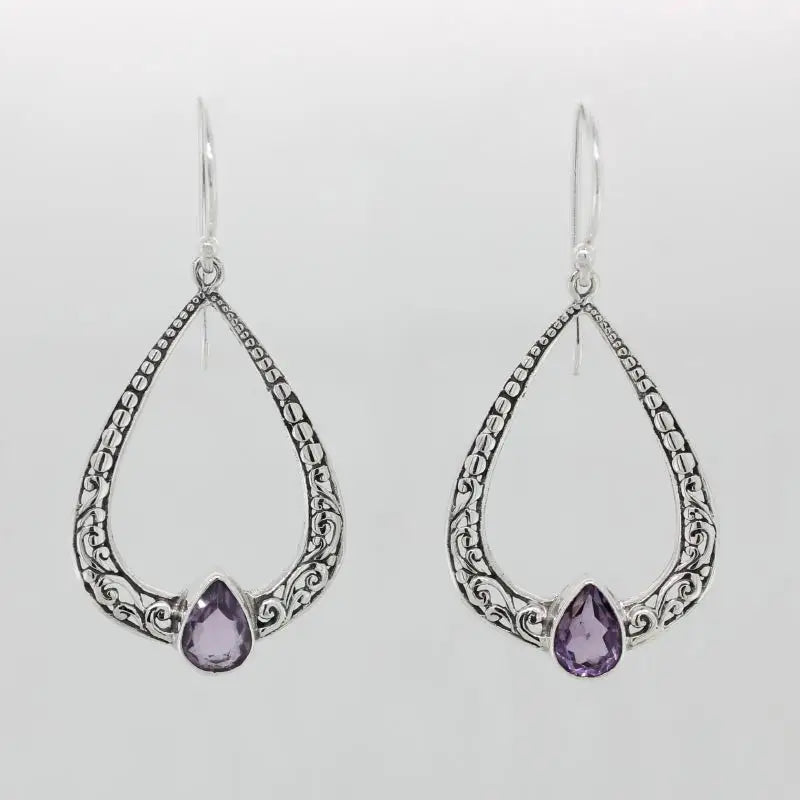 Sterling Silver Amethyst Filigree Earrings