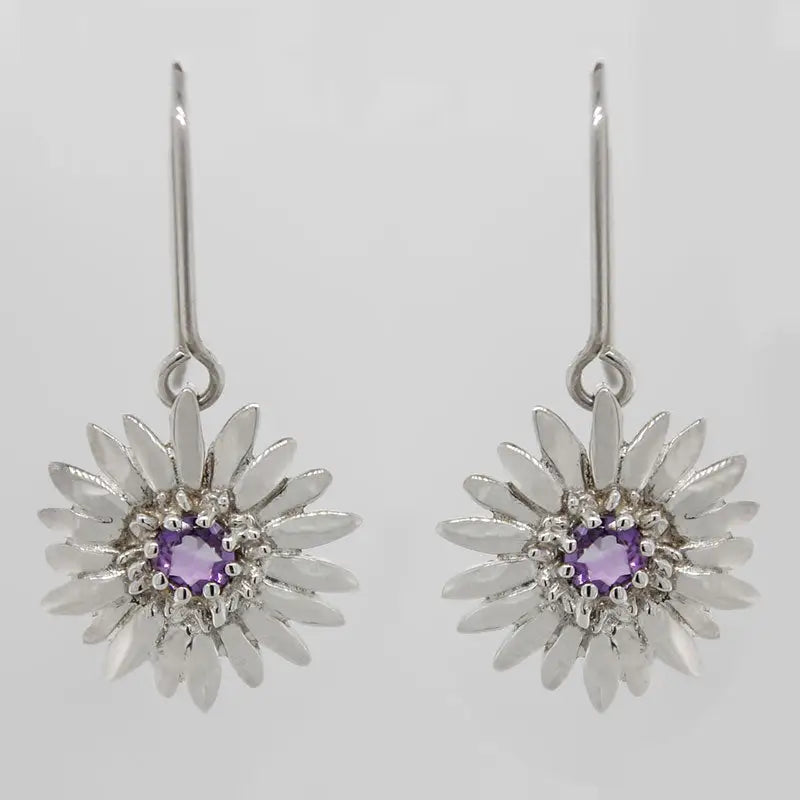 Sterling Silver Amethyst Flower S/Hook Earrings