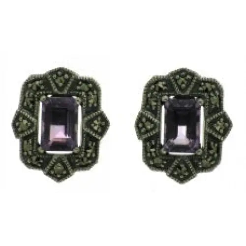 Sterling Silver Amethyst & Marcasite Earrings