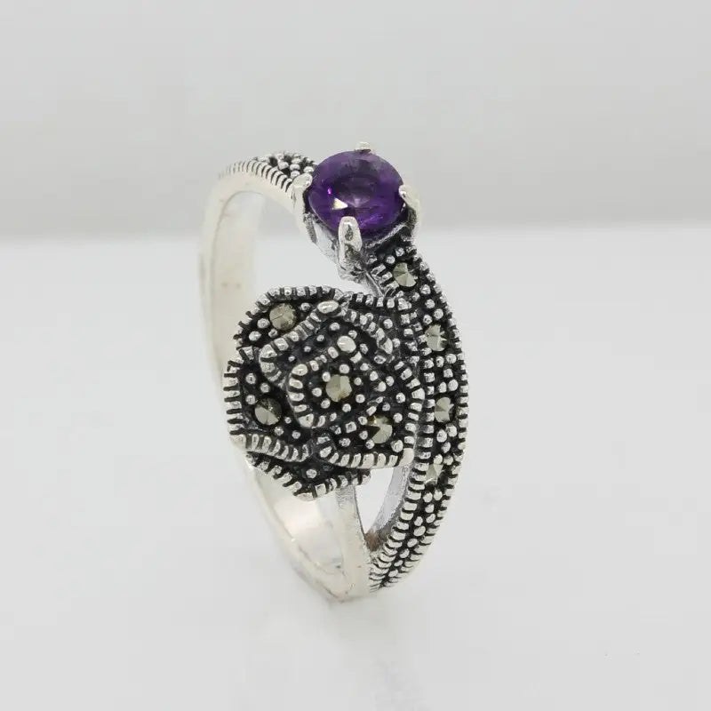 Sterling Silver Amethyst & Marcasite Ring 2