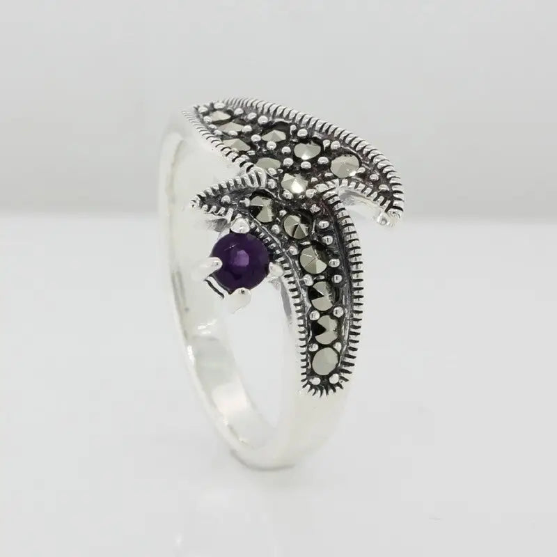 Sterling Silver Amethyst & Marcasite Ring 4