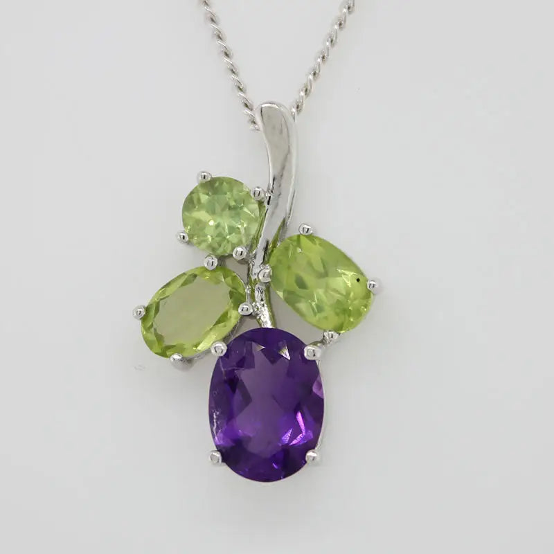 Sterling Silver Amethyst Peridot Grape Pendant