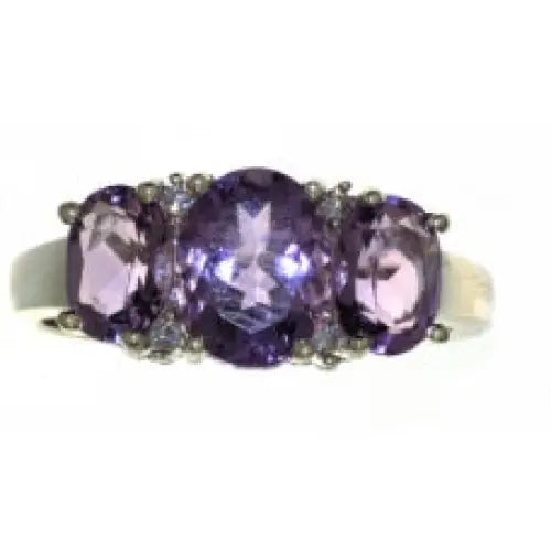 Sterling Silver Amethyst Trilogy & Cubic Zirconia Ring