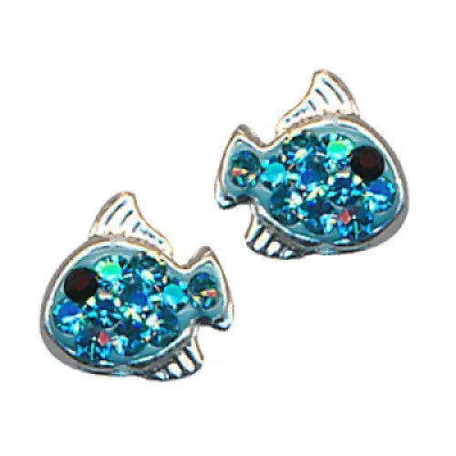Sterling Silver Aqua Crystal Fish Stud Earrings SEASPRAY