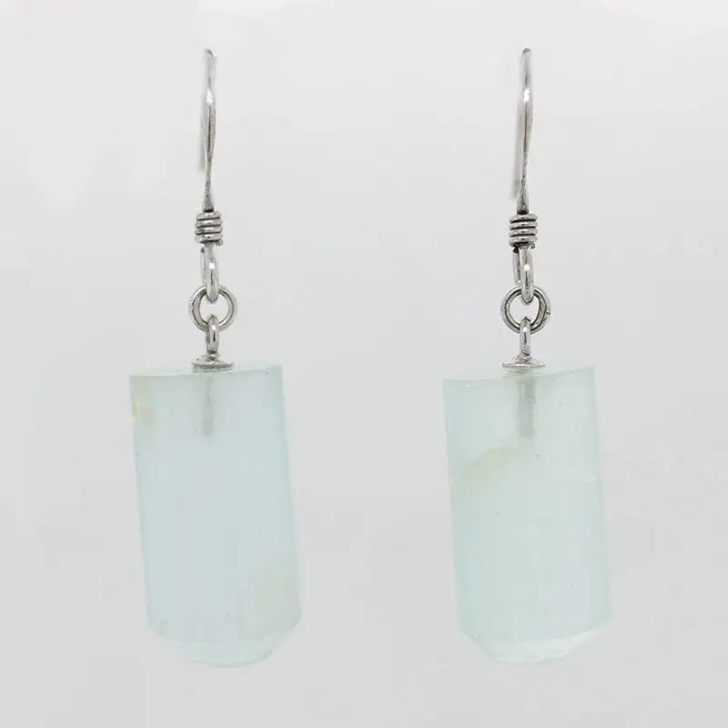 Sterling Silver Aquamarine Cylinder Drop Earrings