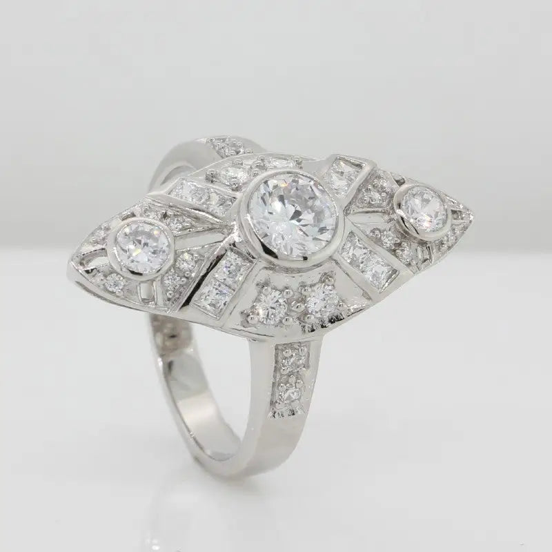 Sterling Silver Art Deco Cubic Zirconia Ring