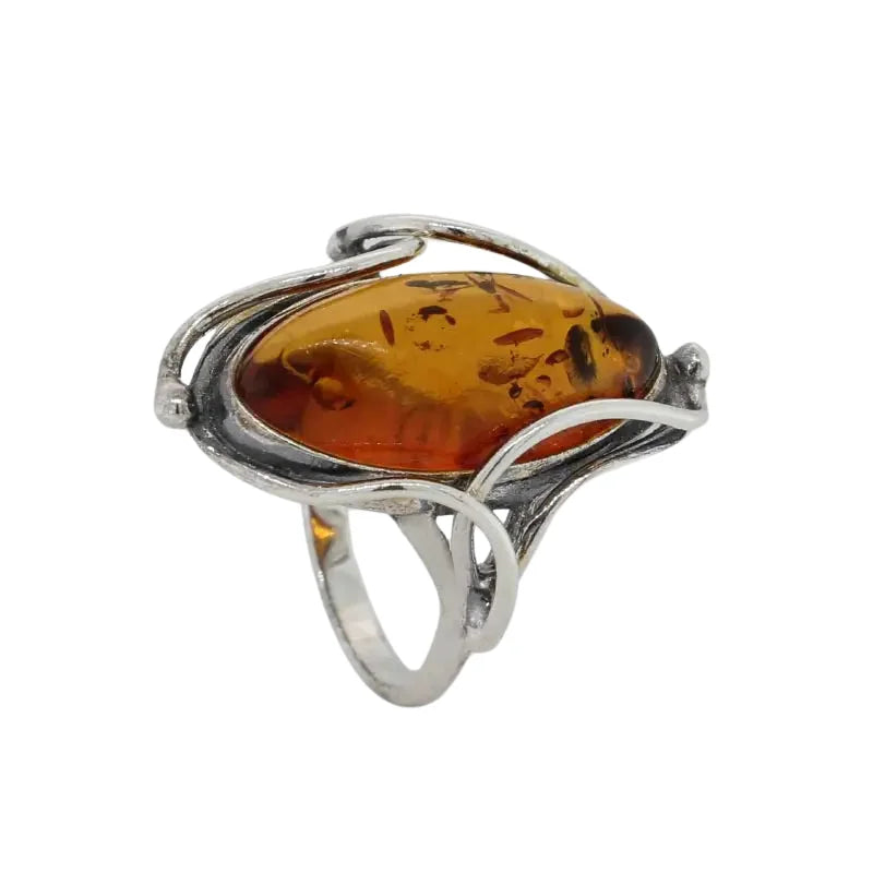 Sterling Silver Baltic Amber Ring with Oval 20mm x 10mm